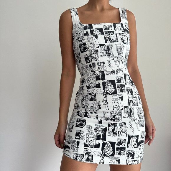 Reformation Dresses & Skirts - RESERVED 💕 Reformation Davies Bustier Comic Print Denim Mini Dress